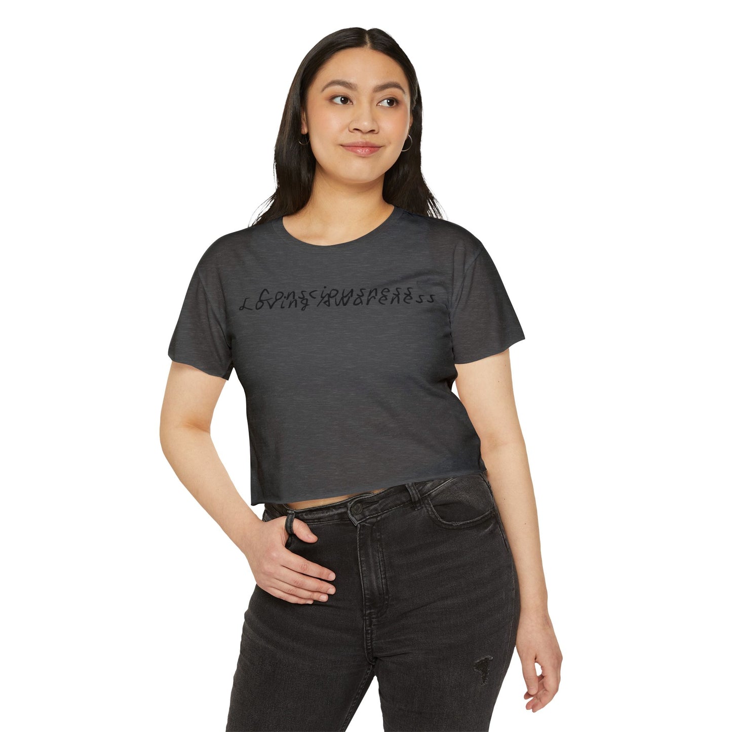 Consciousness & Loving Awareness Festival Crop Top w/ Black Letters