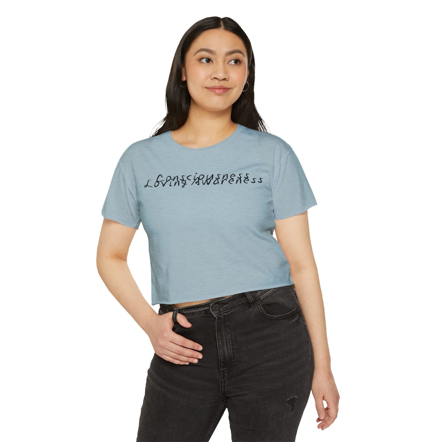 Consciousness & Loving Awareness Festival Crop Top w/ Black Letters