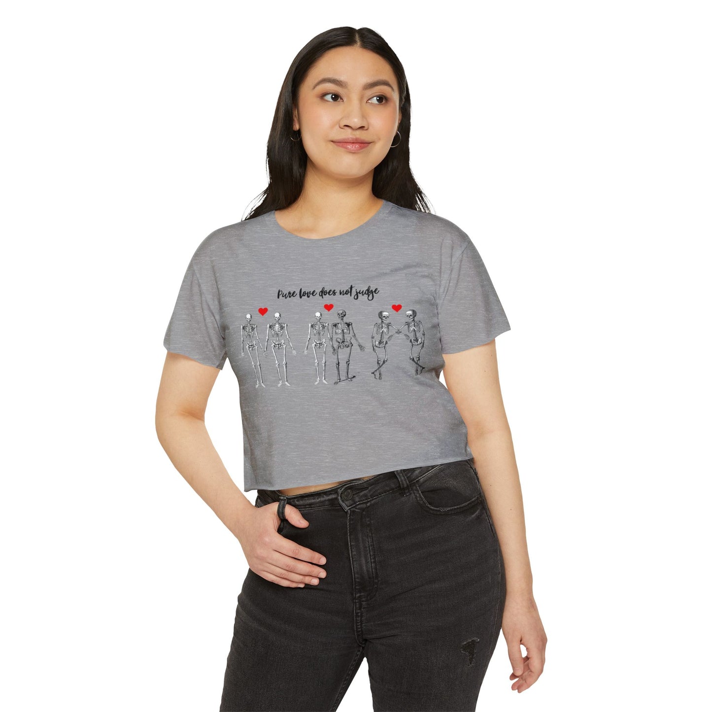 'Pure Love Does Not Judge' Festival Crop Top w/ Black Letters