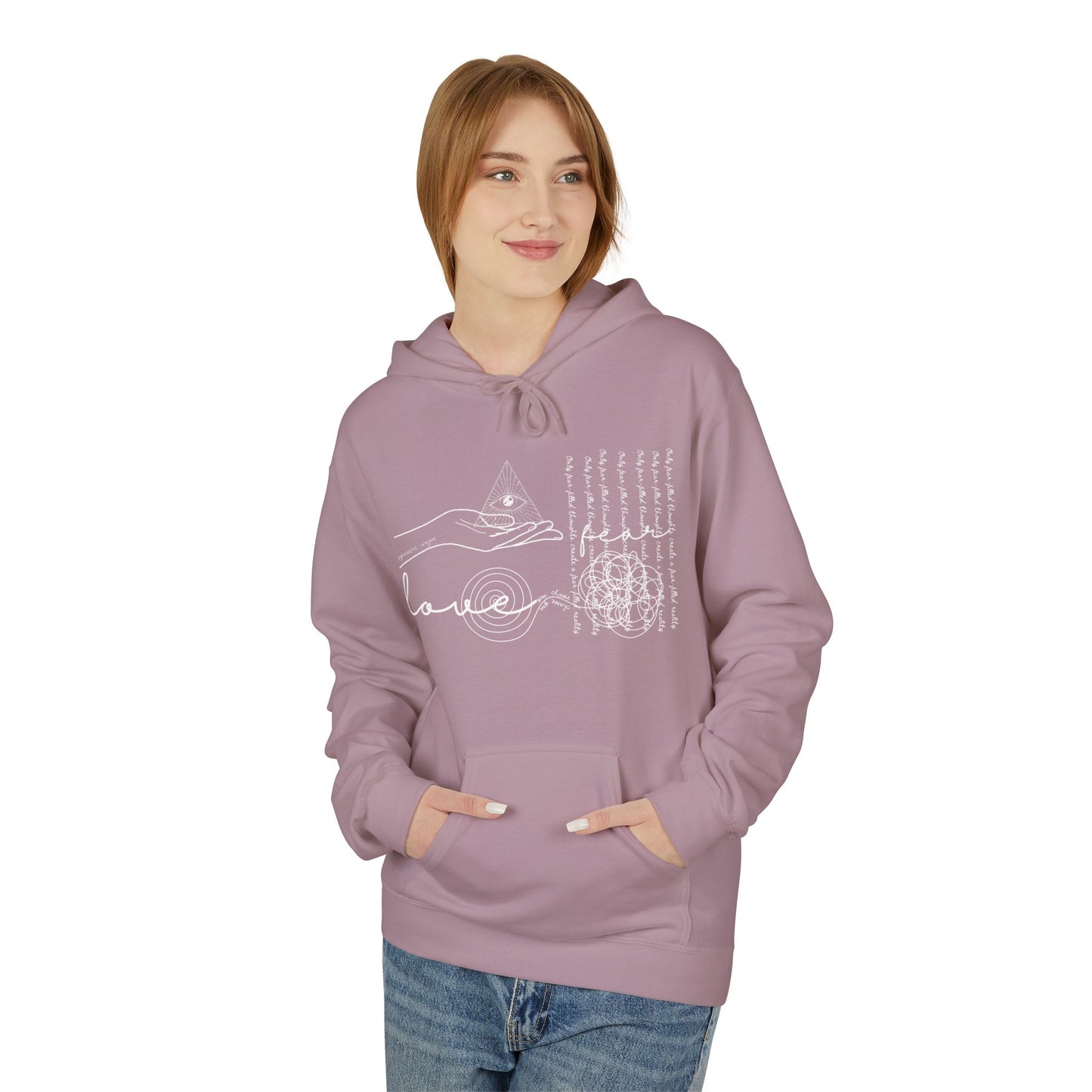 Unisex Midweight Softstyle Spiritual Love Fleece Hoodie w/ White Letters