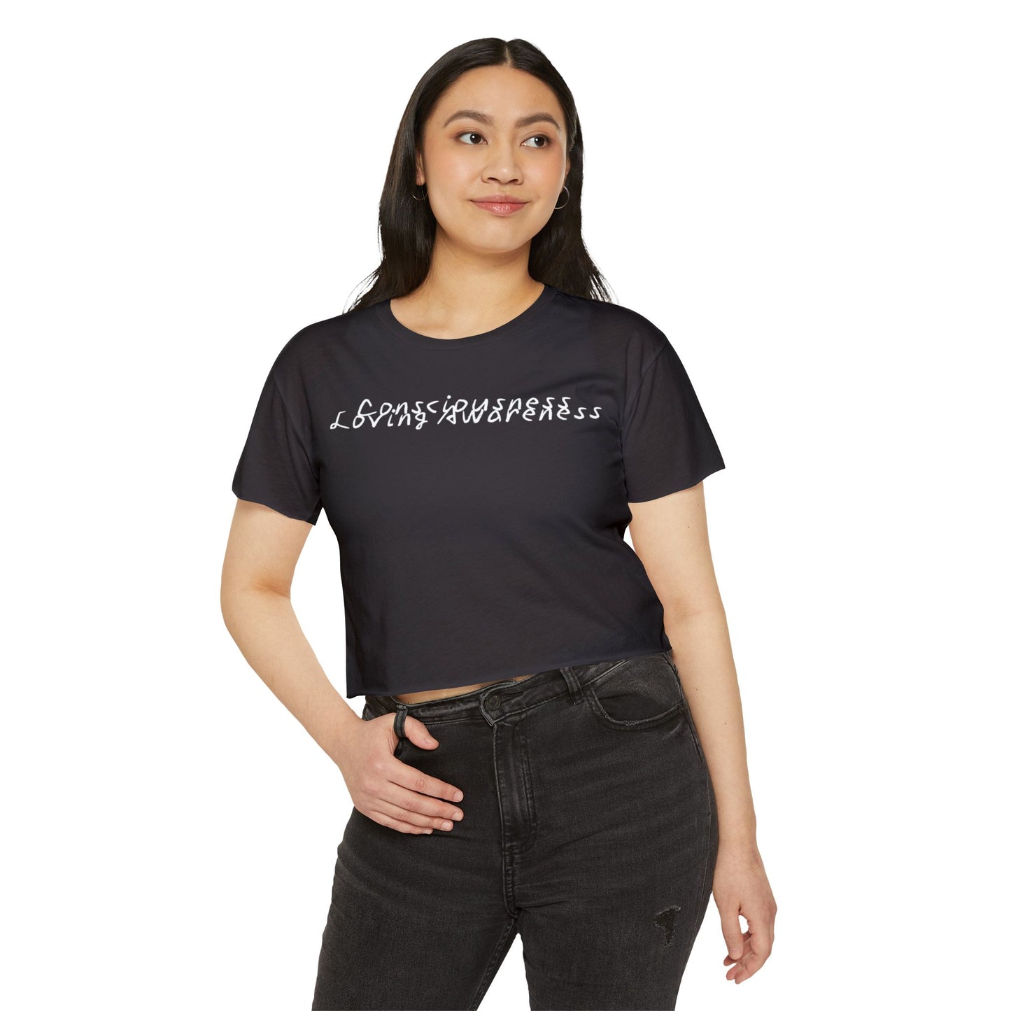 Consciousness & Loving Awareness Festival Crop Top w/ White Letters