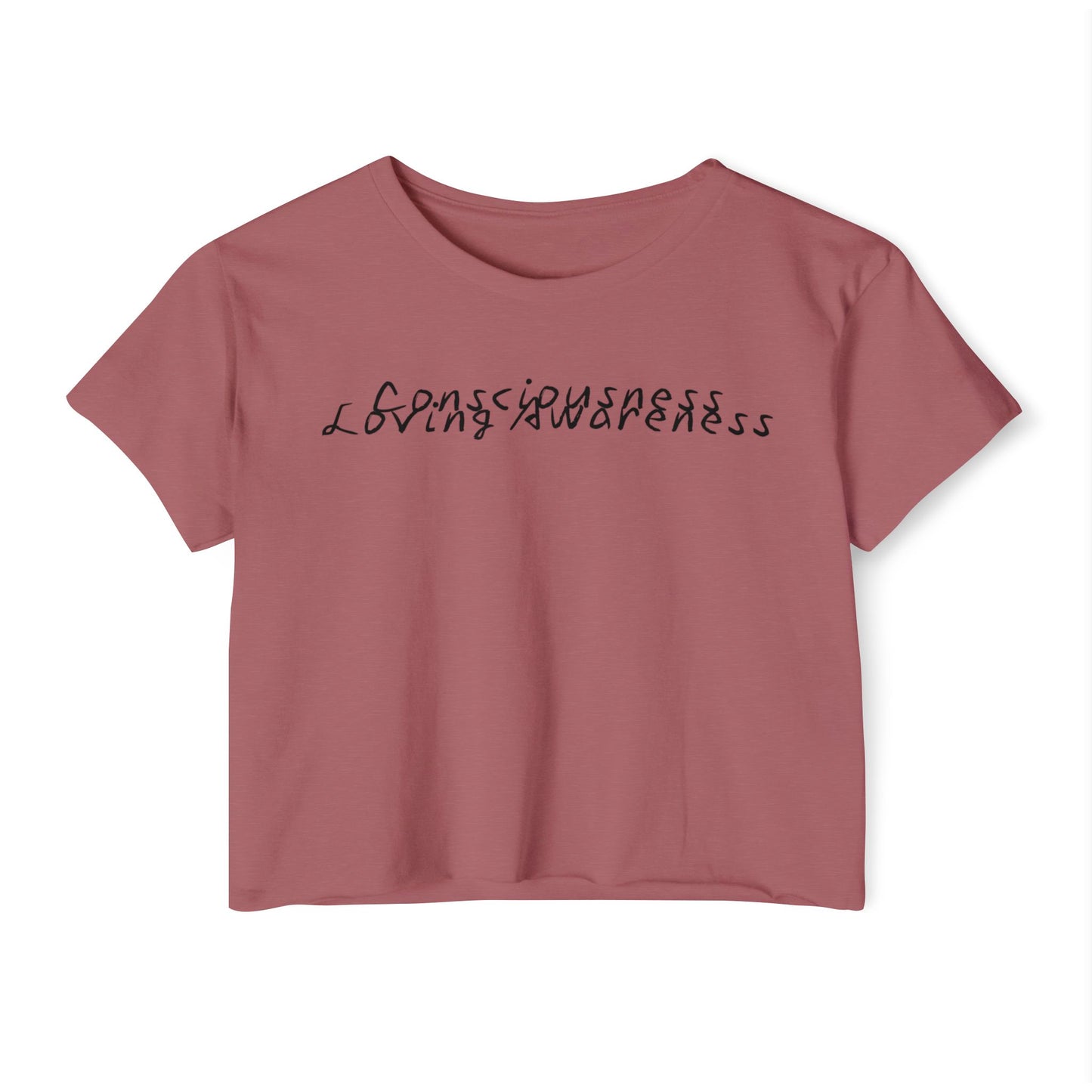 Consciousness & Loving Awareness Festival Crop Top w/ Black Letters