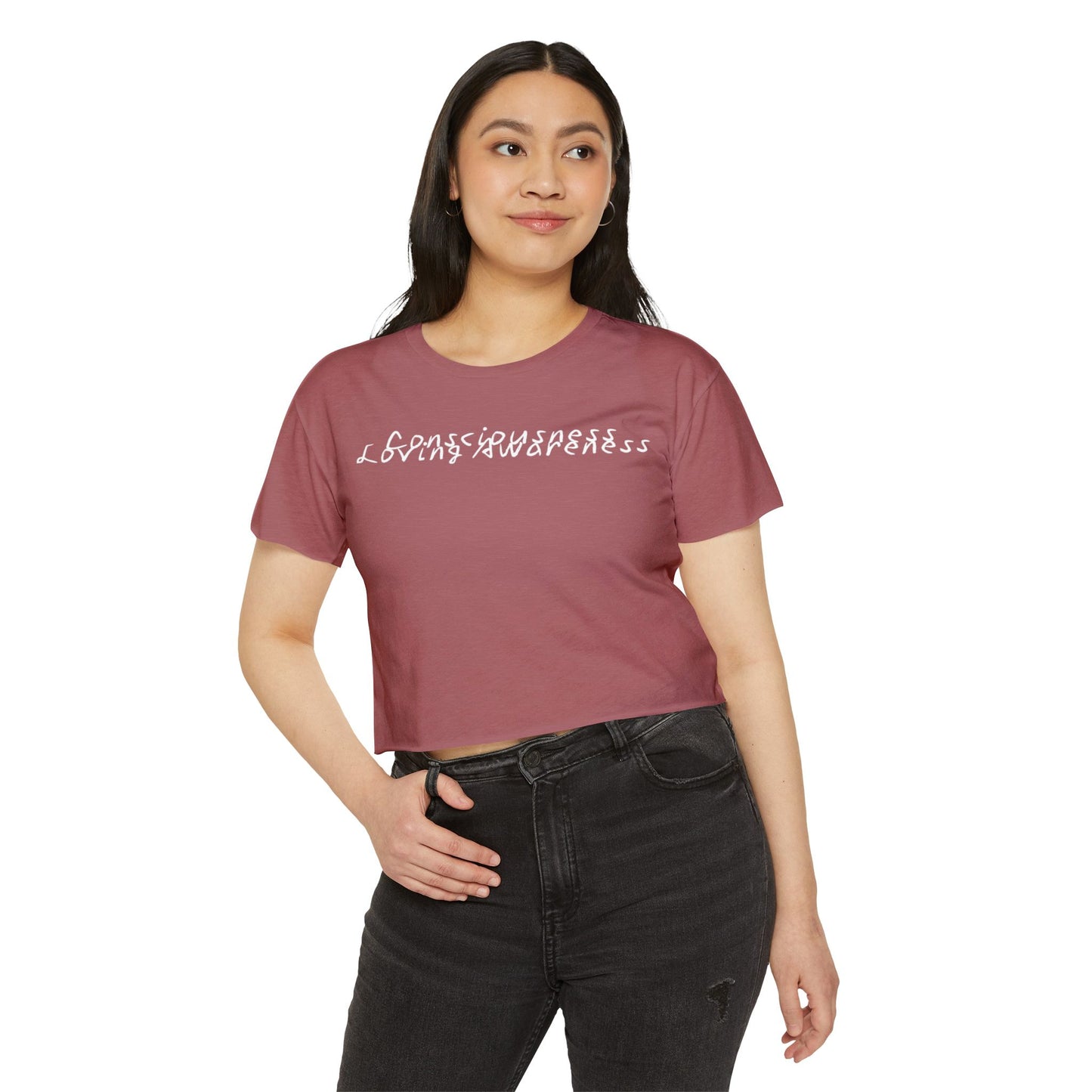 Consciousness & Loving Awareness Festival Crop Top w/ White Letters