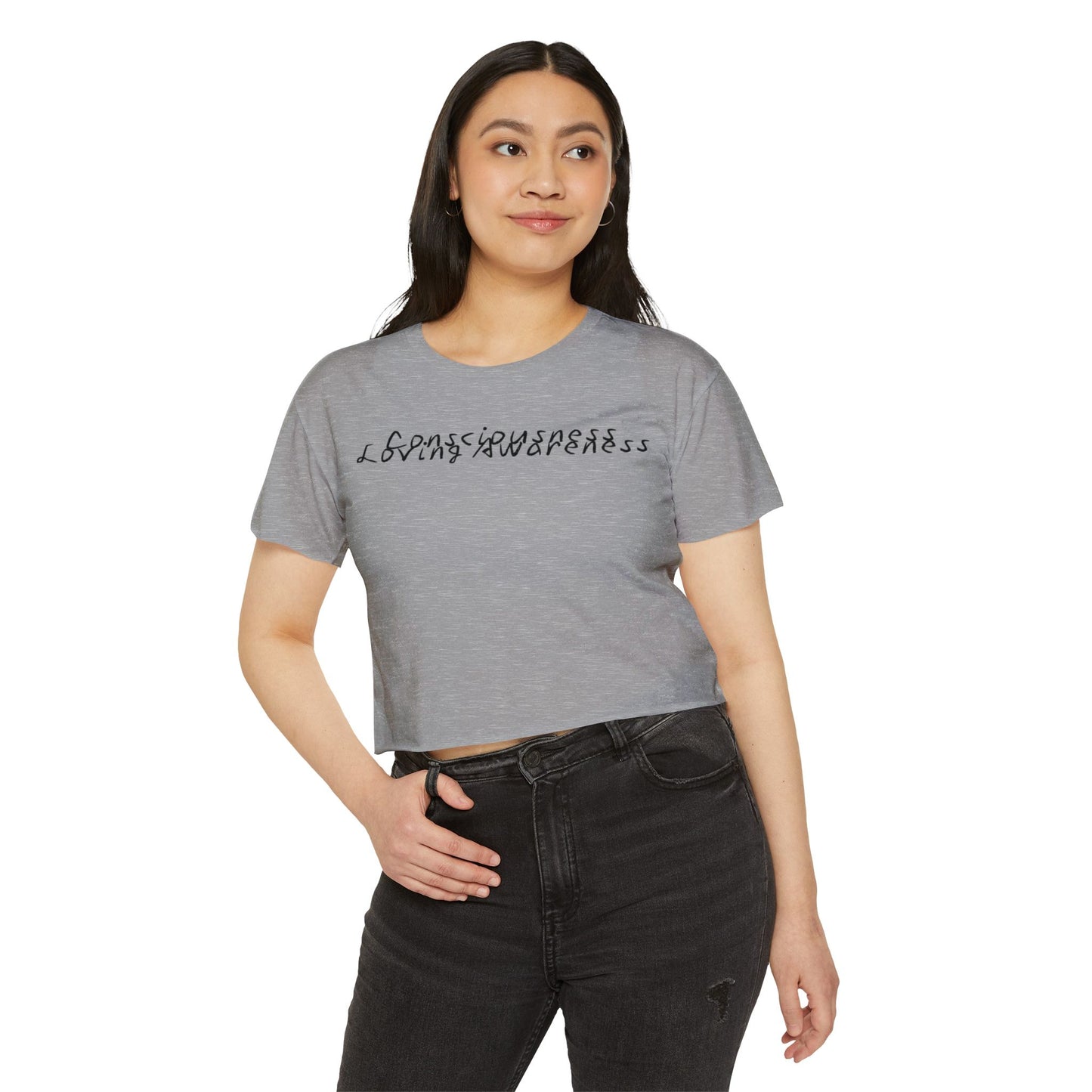 Consciousness & Loving Awareness Festival Crop Top w/ Black Letters