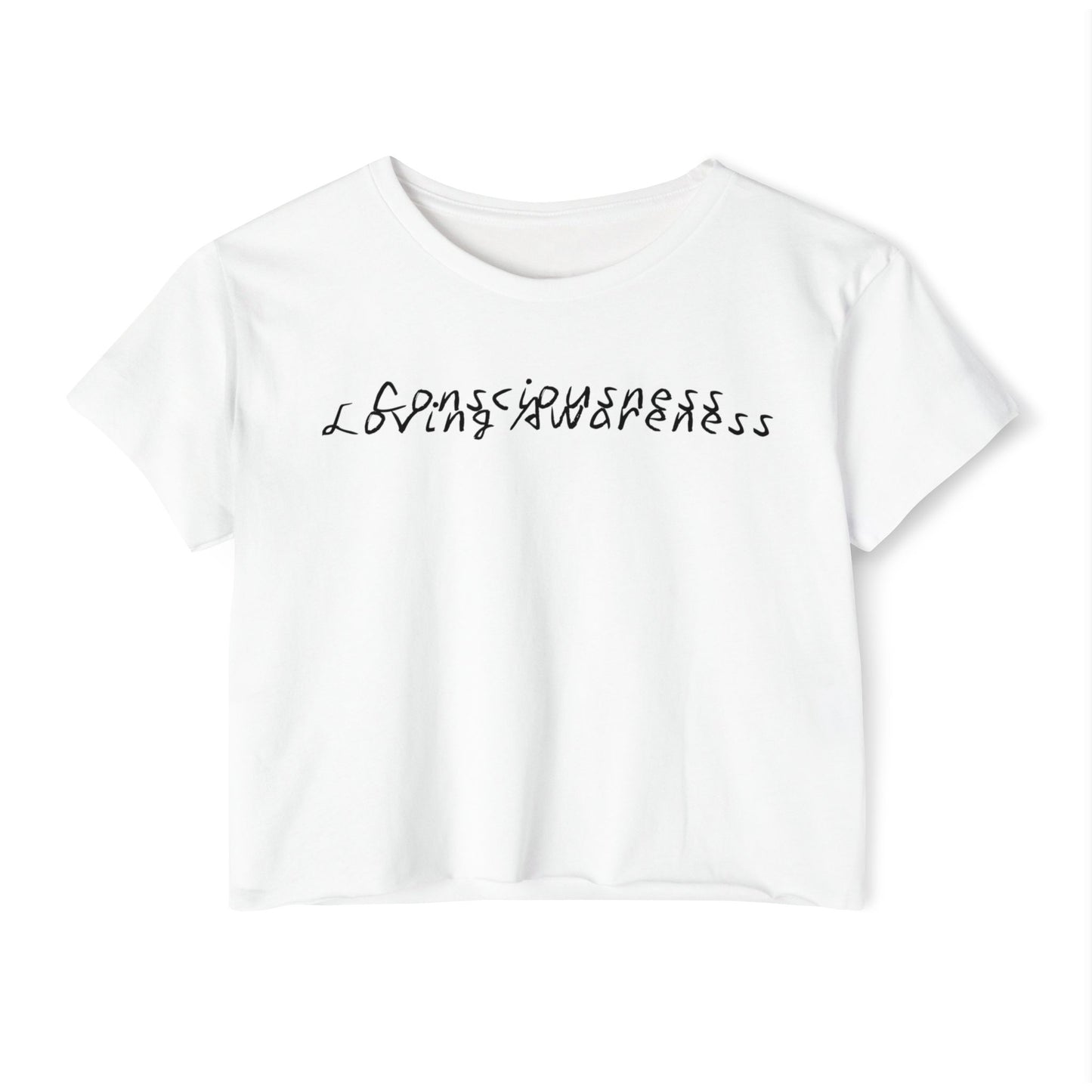 Consciousness & Loving Awareness Festival Crop Top w/ Black Letters
