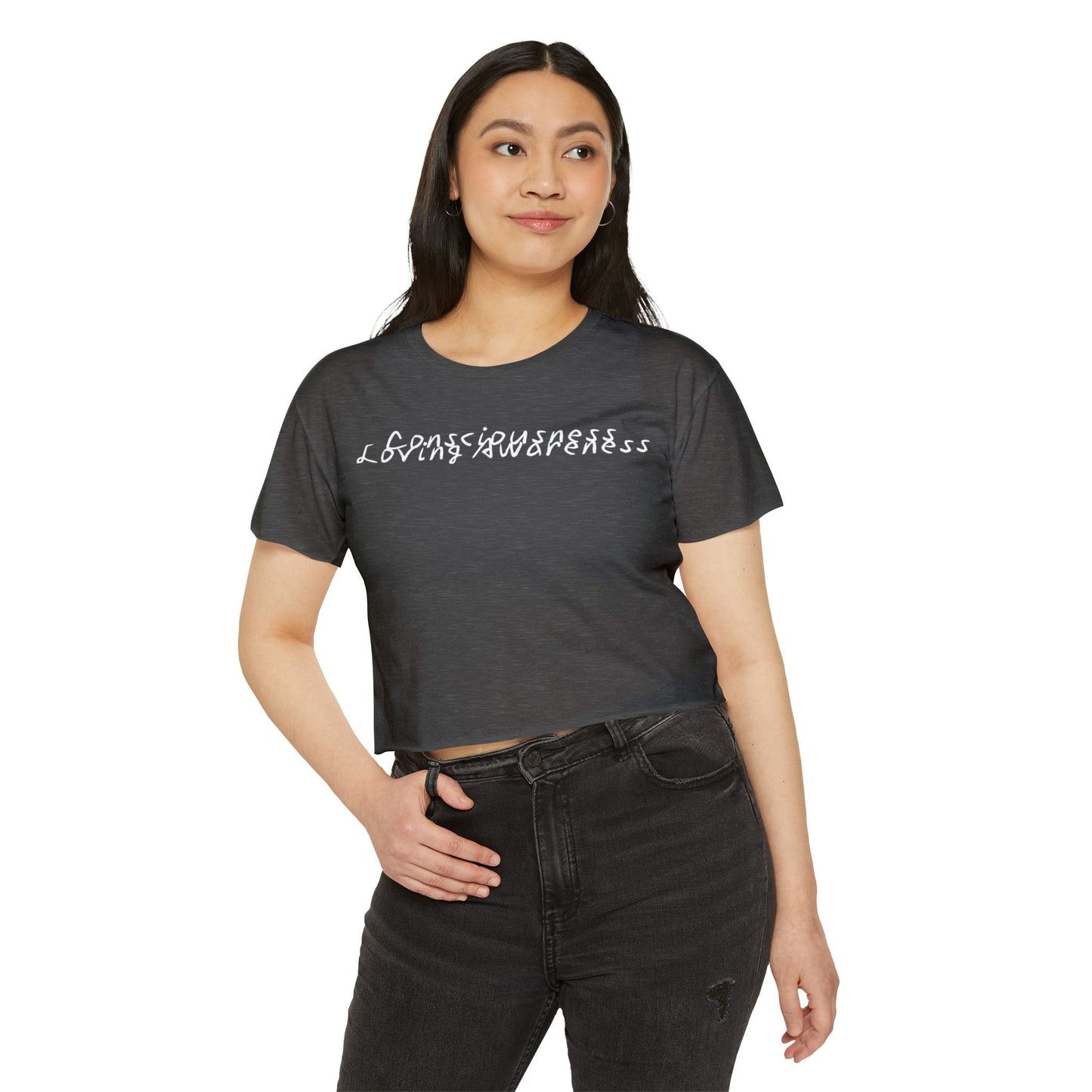 Consciousness & Loving Awareness Festival Crop Top w/ White Letters